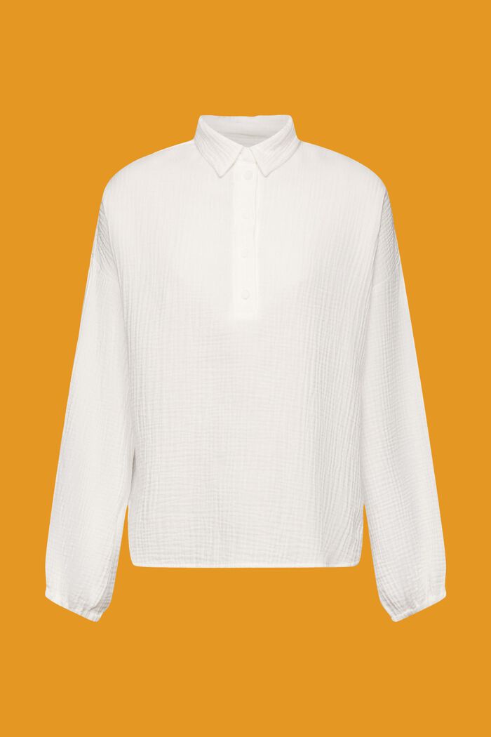 Blusa strutturata in cotone, WHITE, detail image number 5