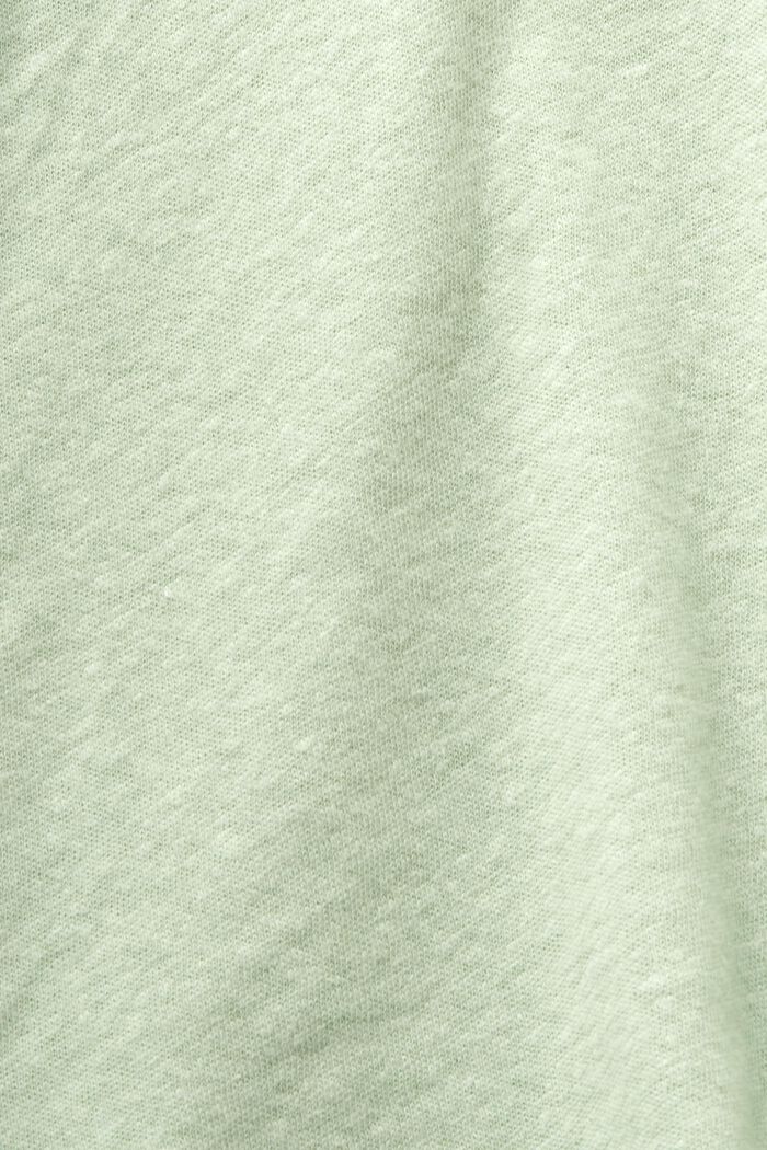 T-shirt con scollo a V in cotone e lino, LIGHT GREEN, detail image number 4