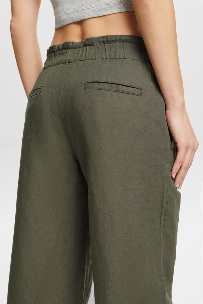 Pantaloni culotte cropped in lino e cotone, DARK KHAKI, detail image number 4