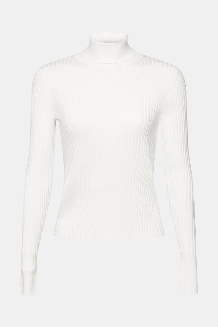 Pullover dolcevita in maglia a coste, OFF WHITE, detail image number 5