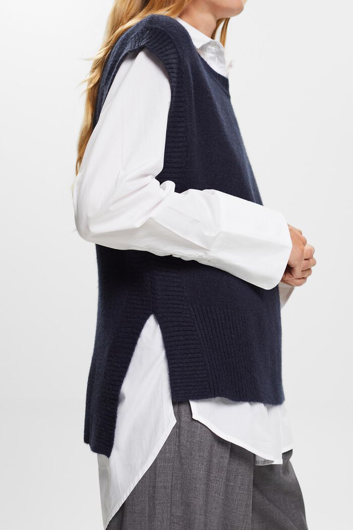 Gilet a coste in misto lana, NAVY, detail image number 2