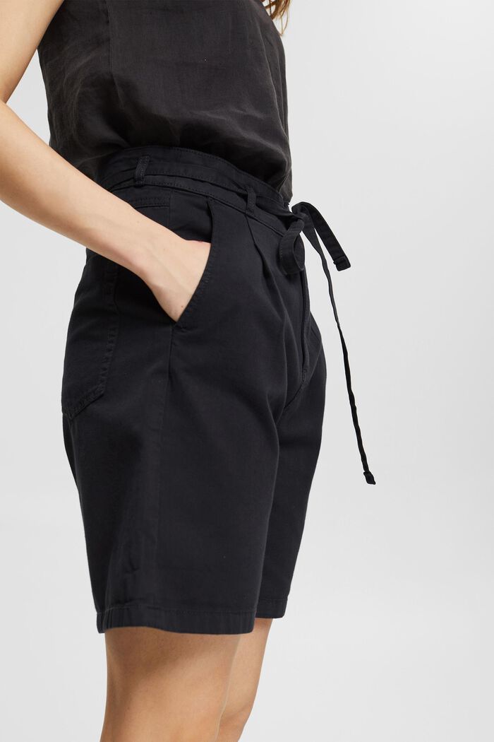 Pantaloncini a vita alta in 100% cotone Pima, BLACK, detail image number 0