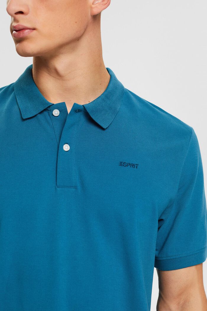 Polo in piqué di cotone, PETROL BLUE, detail image number 0