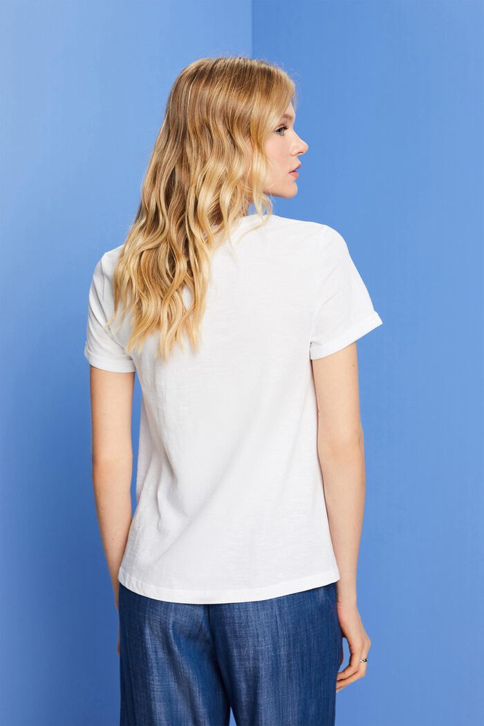 Maglietta basic con girocollo, 100% cotone, WHITE, detail image number 3