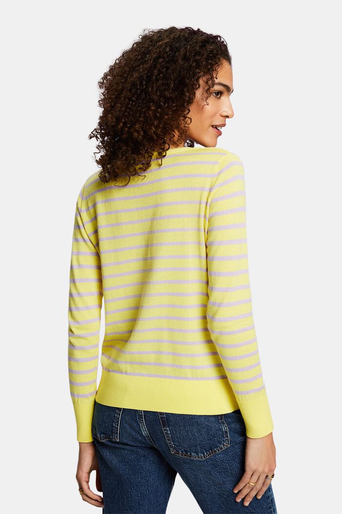 Pullover con scollo a V in cotone a righe, PASTEL YELLOW, detail image number 3
