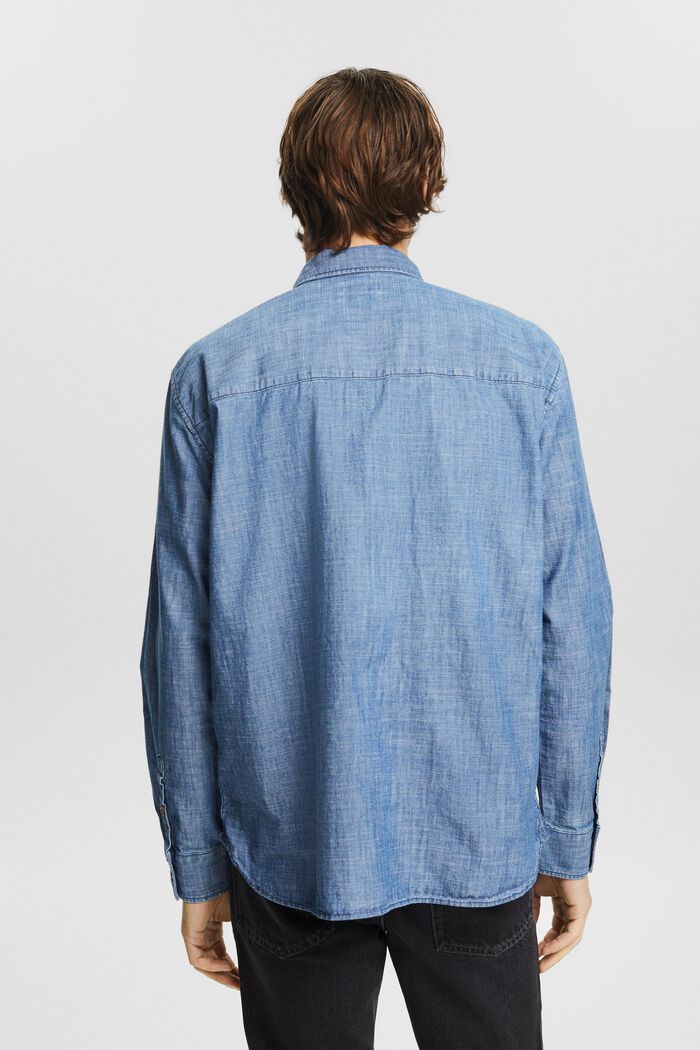 Camicia in chambray con colletto button down, BLUE MEDIUM WASHED, detail image number 2