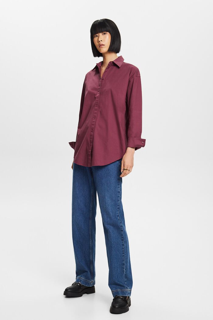 Camicia blusata in popeline, 100% cotone, AUBERGINE, detail image number 3