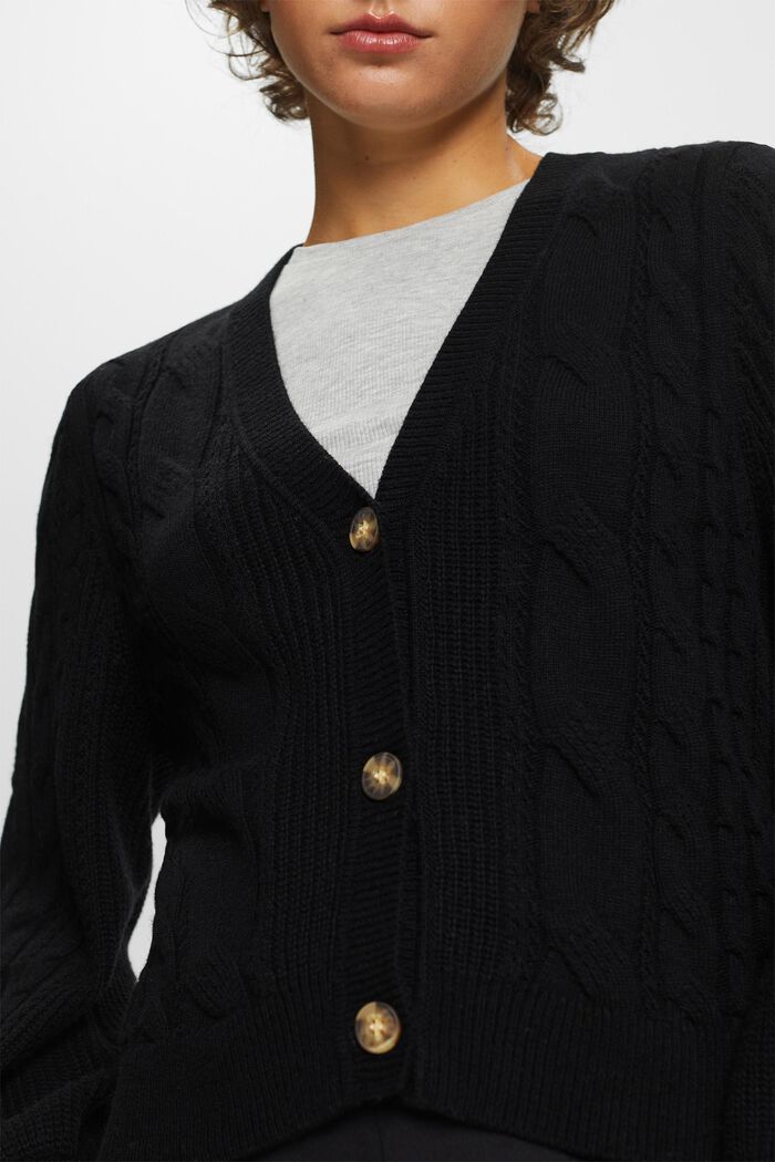 Cardigan in maglia intrecciata, misto lana, BLACK, detail image number 2