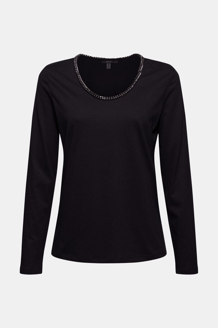 Con TENCEL™: maglia a maniche lunghe con collana decorativa, BLACK, detail image number 7