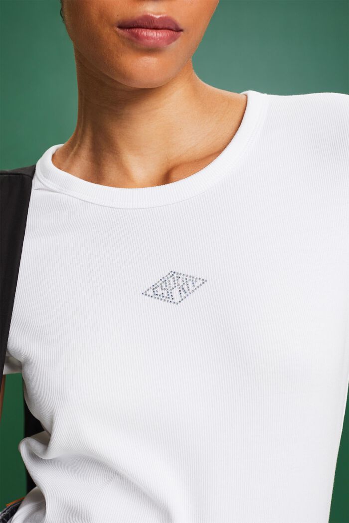 T-shirt con logo e strass, WHITE, detail image number 3
