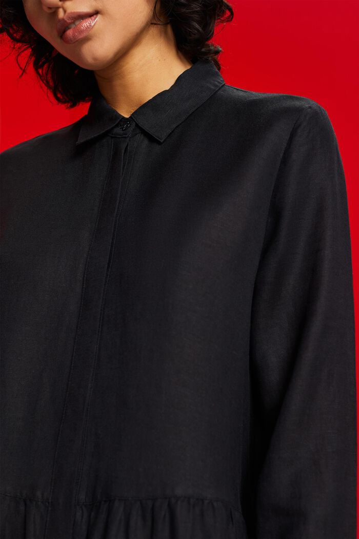 Mini abito camicia in misto lino, BLACK, detail image number 2