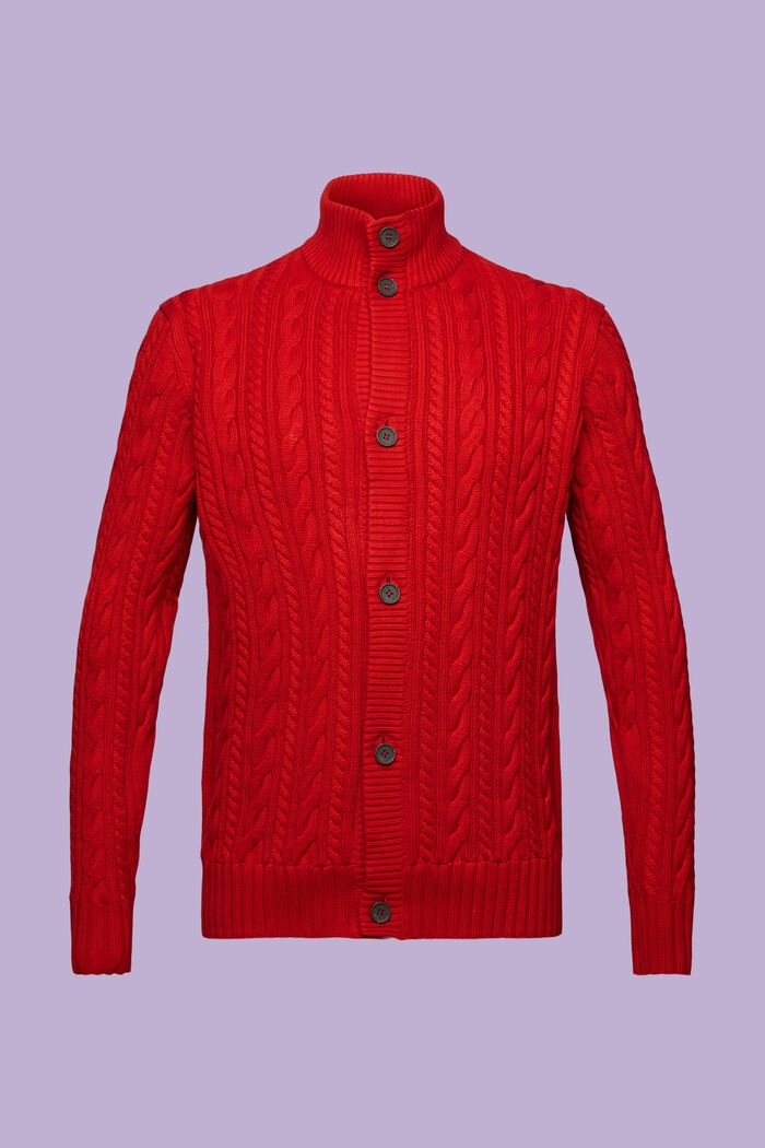 Cardigan in cotone biologico lavorato a maglia intrecciata, DARK RED, detail image number 6