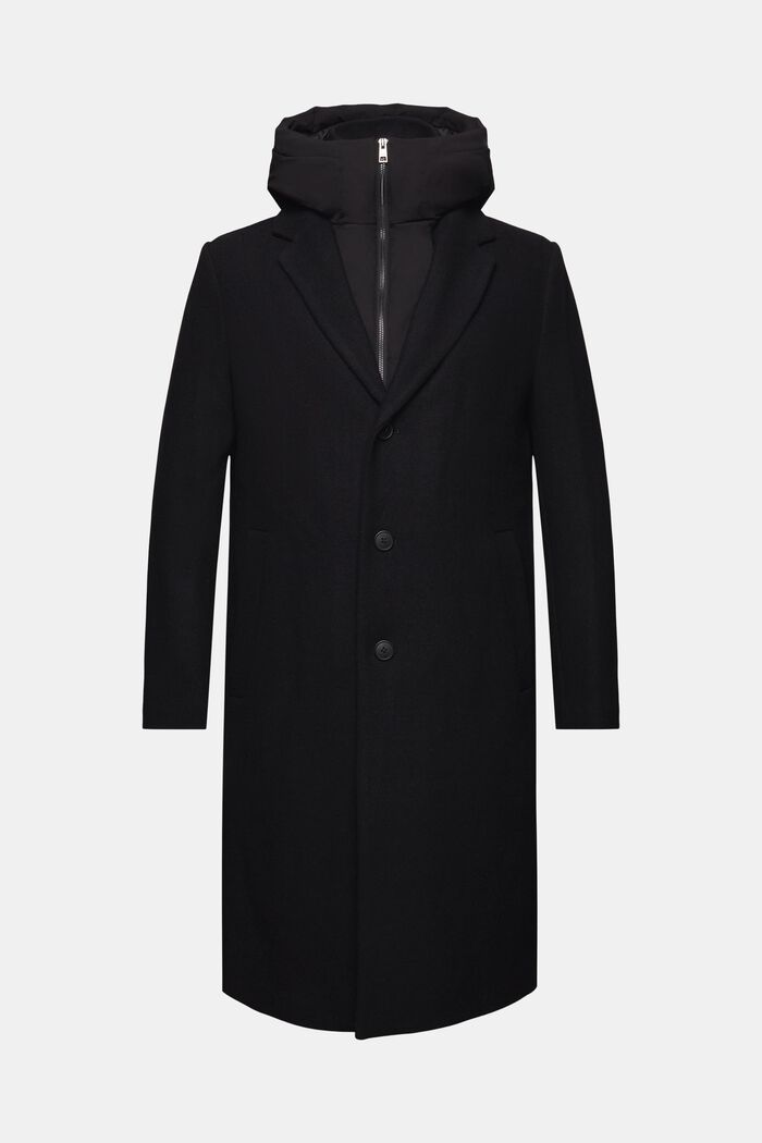 Cappotto con cappuccio rimovibile in misto lana, BLACK, detail image number 6