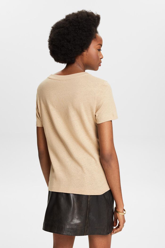 T-shirt in cotone e lino, BEIGE, detail image number 2