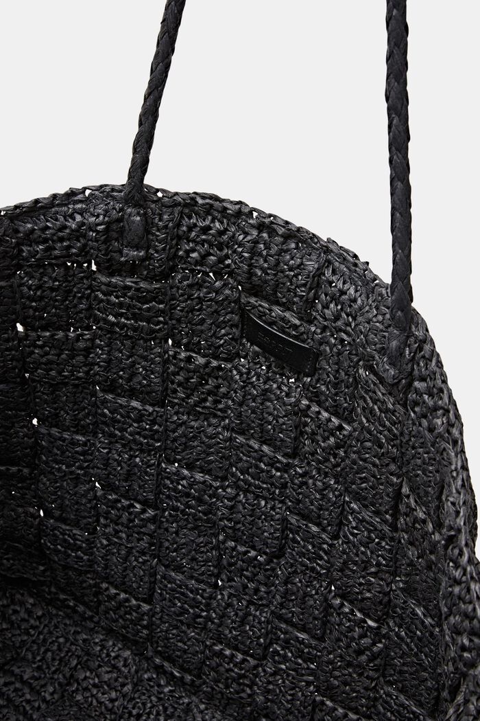 Tote bag in paglia intrecciata, BLACK, detail image number 3