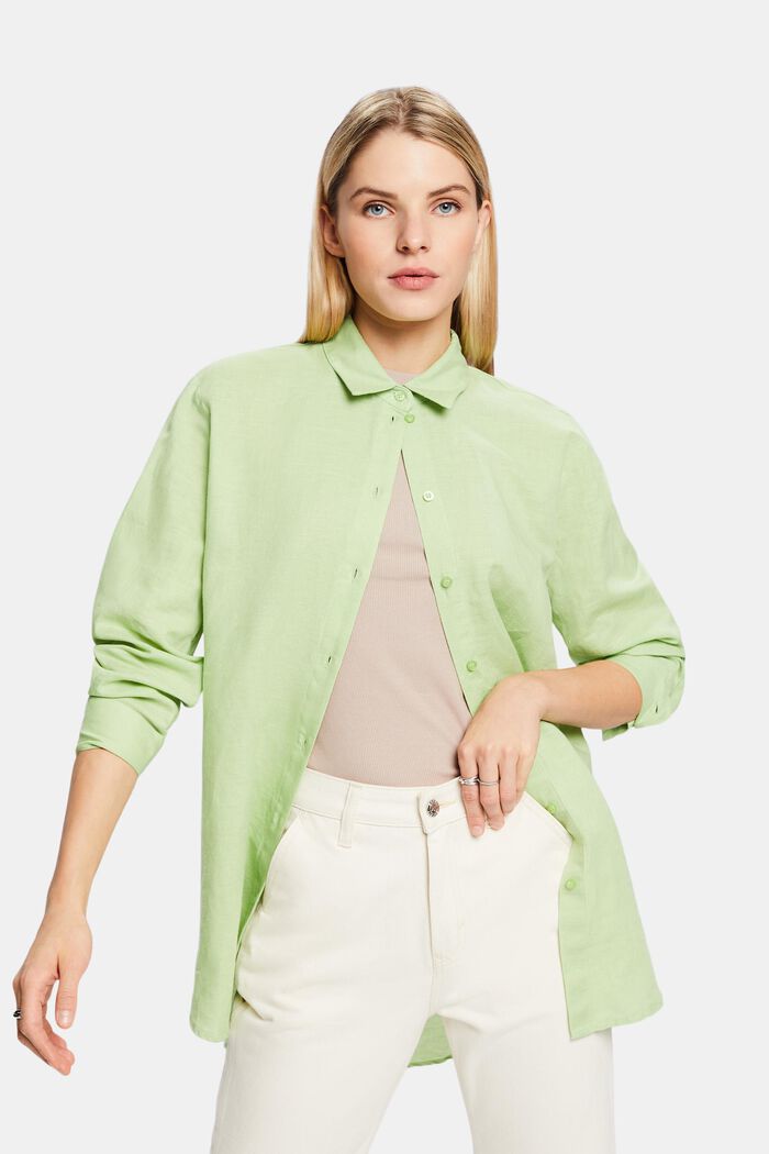 Camicia in lino e cotone, LIGHT GREEN, detail image number 0