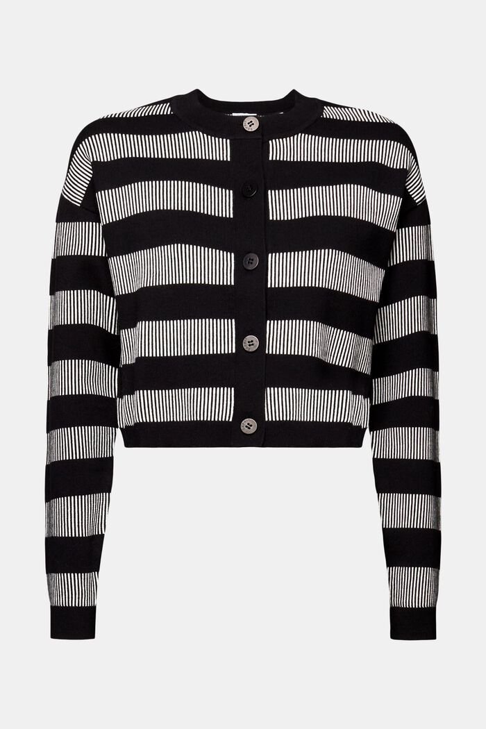 Cardigan cropped a righe jacquard, BLACK, detail image number 7