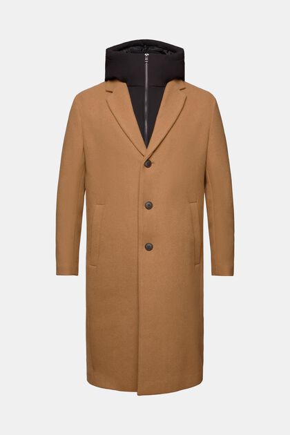 Cappotto con cappuccio rimovibile in misto lana