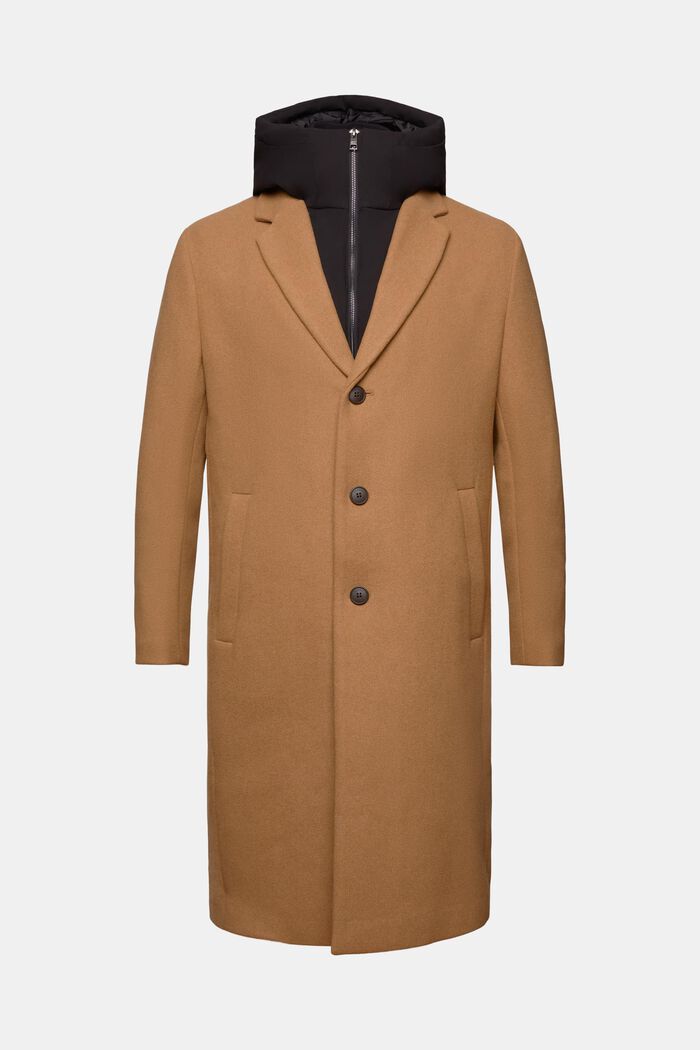Cappotto con cappuccio rimovibile in misto lana, CAMEL, detail image number 5
