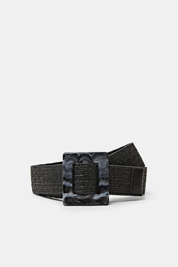 Cintura stretch intrecciata con fibbia in resina, BLACK, detail image number 0