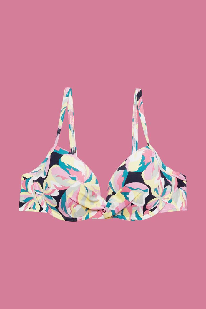 Top bikini imbottito con ferretto e stampa floreale, NAVY, detail image number 4