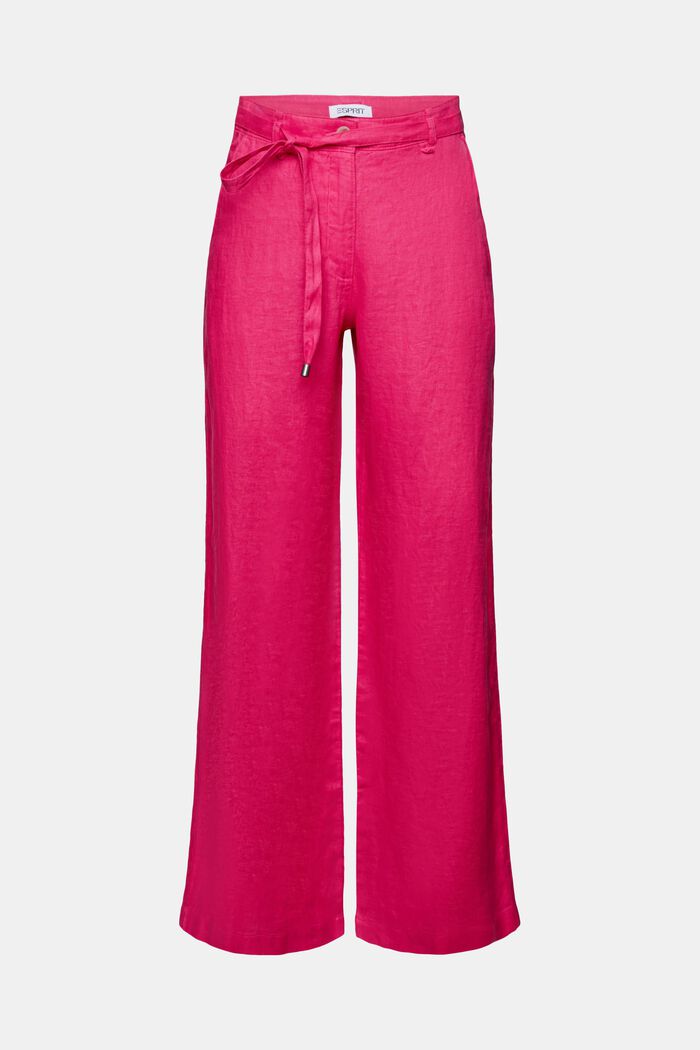 Pantaloni con cintura in lino a gamba larga, PINK FUCHSIA, detail image number 7