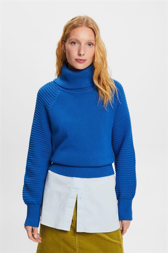 Pullover dolcevita in cotone, BRIGHT BLUE, detail image number 1