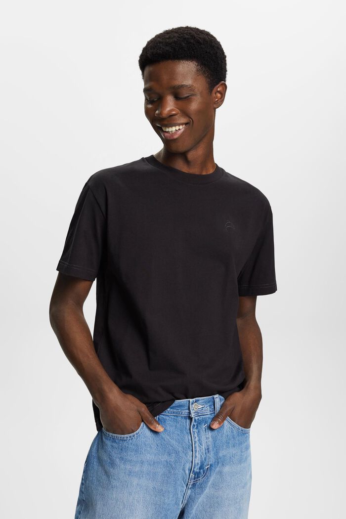 T-shirt in cotone con stampa di delfino, BLACK, detail image number 0