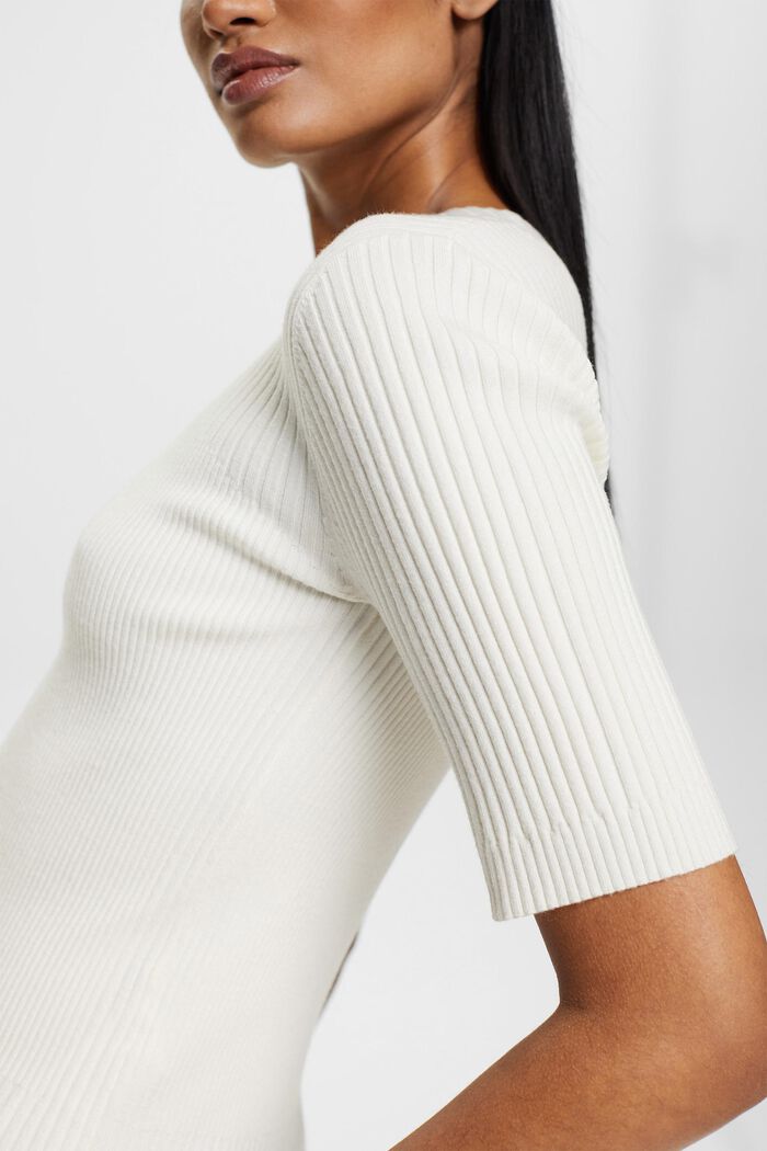 Pullover a manica corta a coste, OFF WHITE, detail image number 2