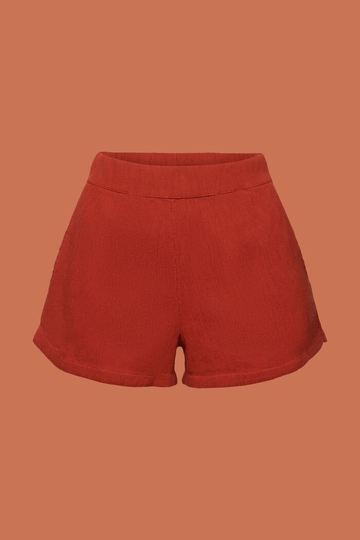 Shorts pull on in cotone stropicciato, TERRACOTTA, detail image number 6