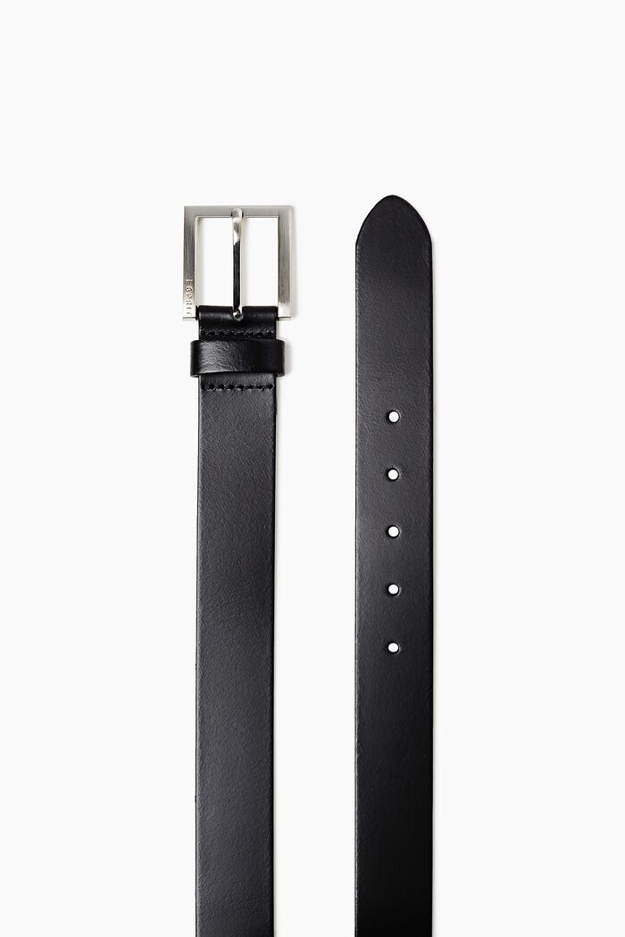 Cintura in pelle con fibbia satinata in metallo, BLACK, overview