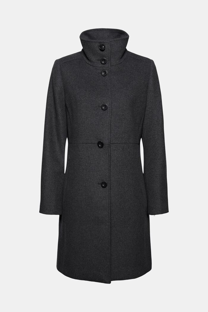 In misto lana: cappotto con collo alla coreana, ANTHRACITE, detail image number 8
