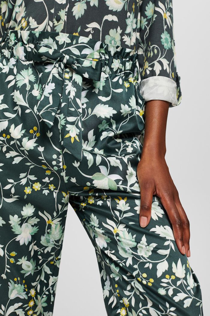 Con seta: pantaloni da pigiama con vita in stile paperbag, DARK TEAL GREEN, detail image number 2