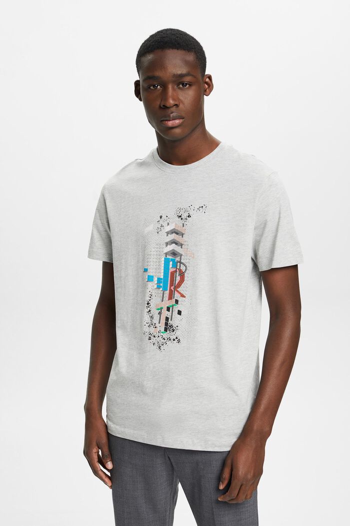 T-shirt slim fit con stampa sul davanti, LIGHT GREY, detail image number 0
