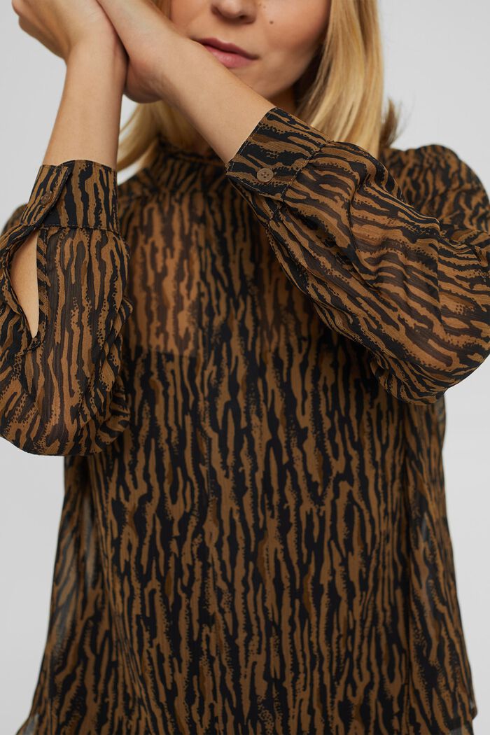 Camicetta in chiffon con stampa animalier e top, CAMEL, detail image number 2