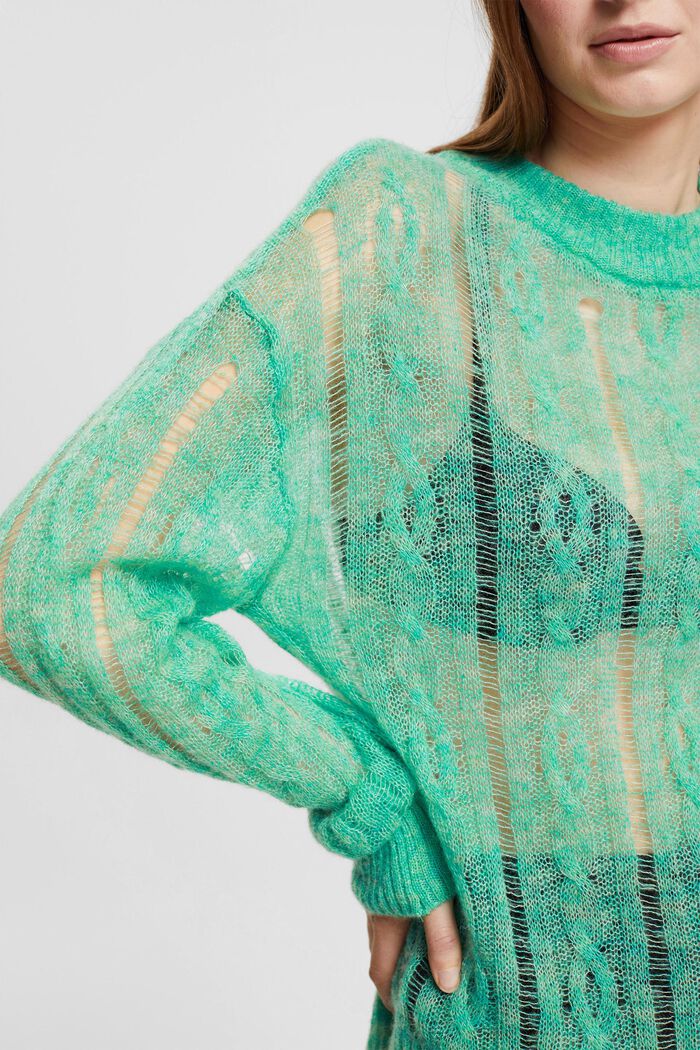 Pullover aperto con lana con motivo intrecciato, LIGHT GREEN, detail image number 2