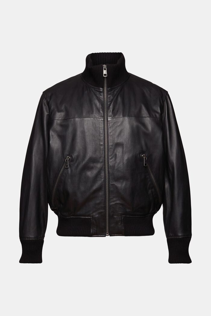 Giacca bomber in pelle, BLACK, detail image number 6