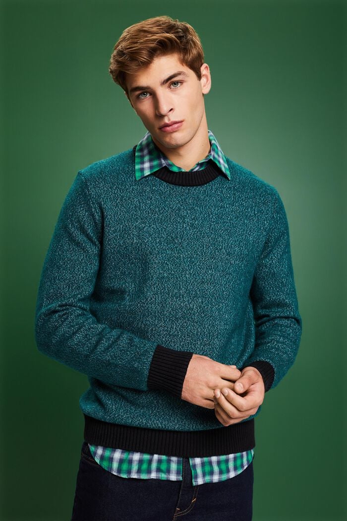Pullover girocollo in misto lana, EMERALD GREEN, detail image number 0