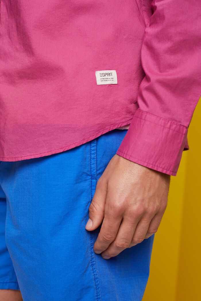 Camicia in tinta unita a maniche lunghe, 100% cotone, DARK PINK, detail image number 2