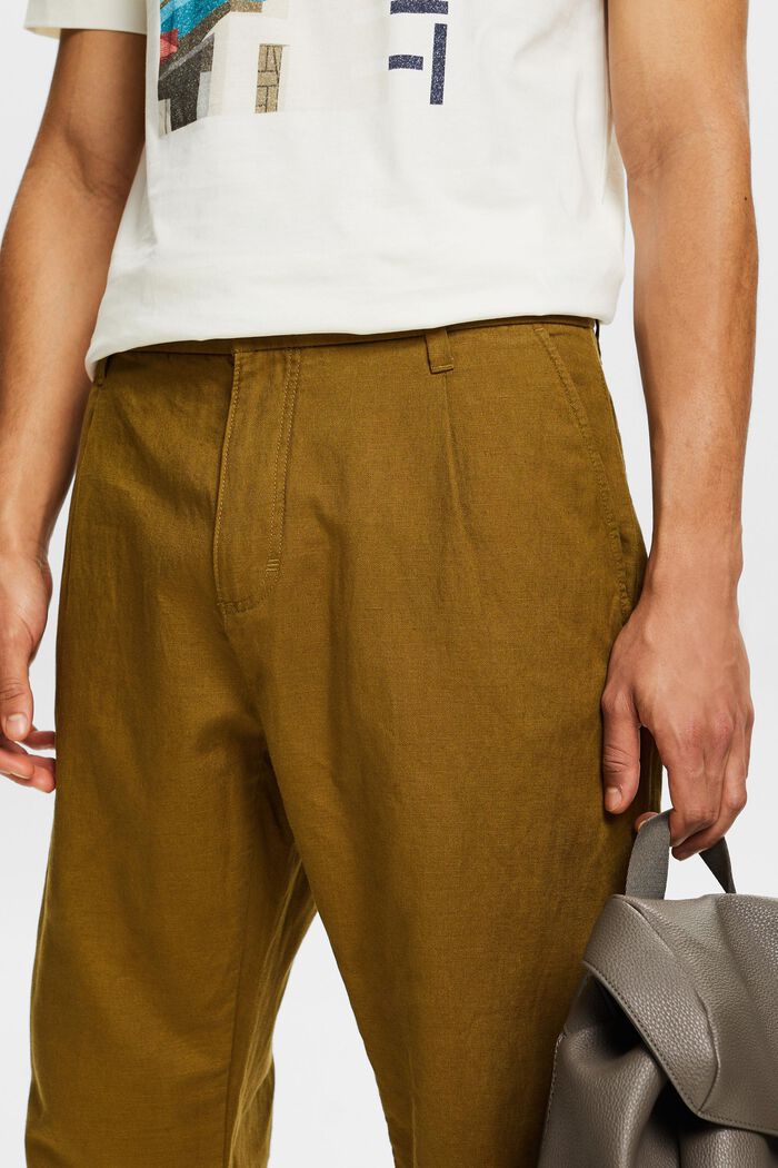 Pantaloni dritti in lino e cotone, OLIVE, detail image number 4