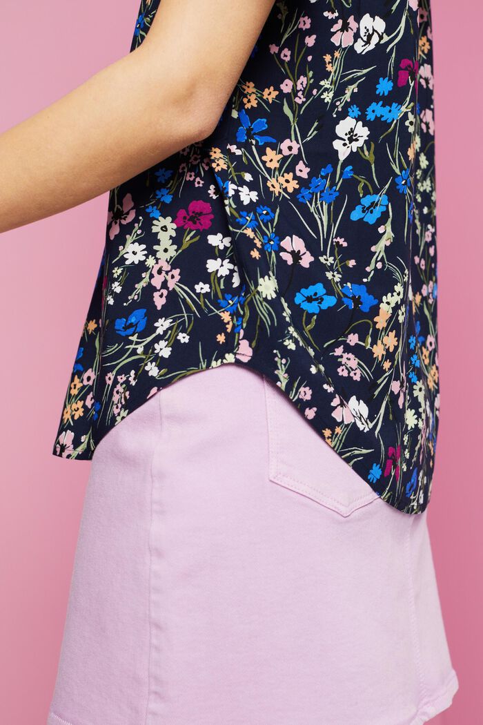 Blusa floreale con spacco sullo scollo, NAVY, detail image number 2