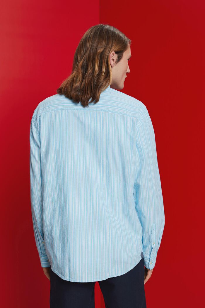 Camicia a righe con lino, TURQUOISE, detail image number 3