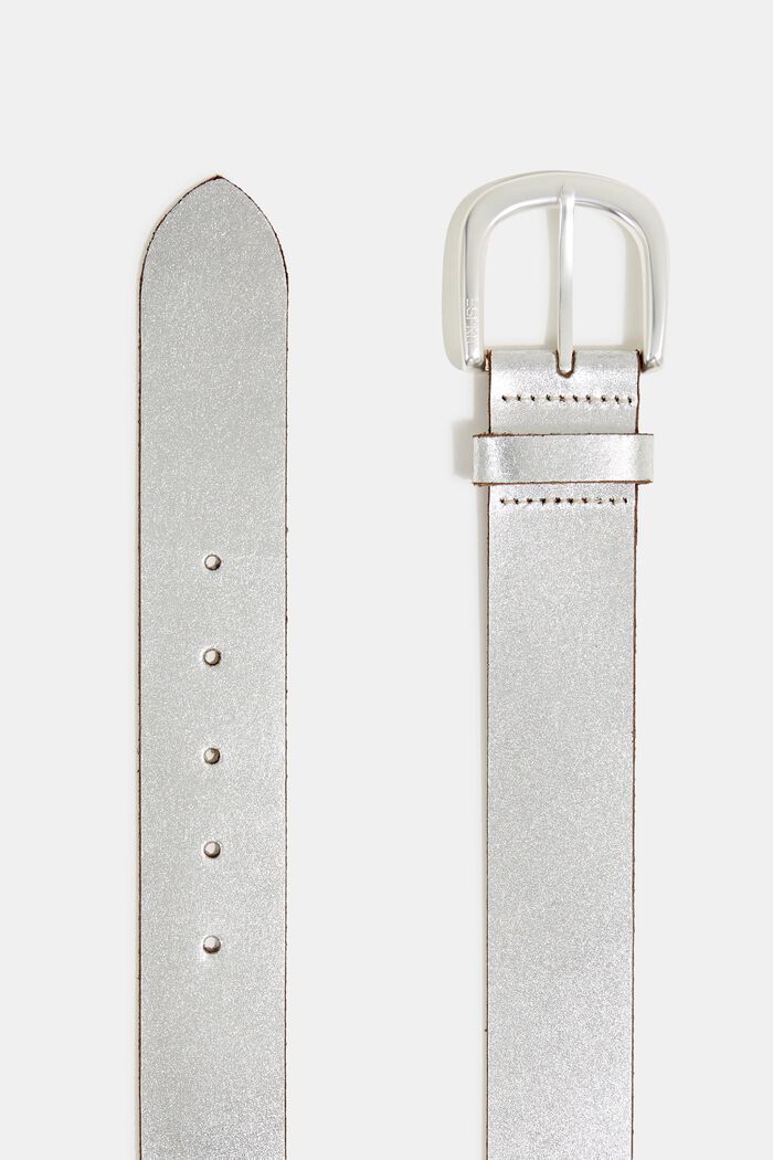 Cintura larga in pelle con effetto metallizzato, SILVER, detail image number 1