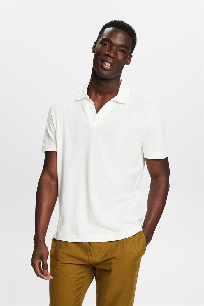 Polo in lino e cotone, OFF WHITE, detail image number 4