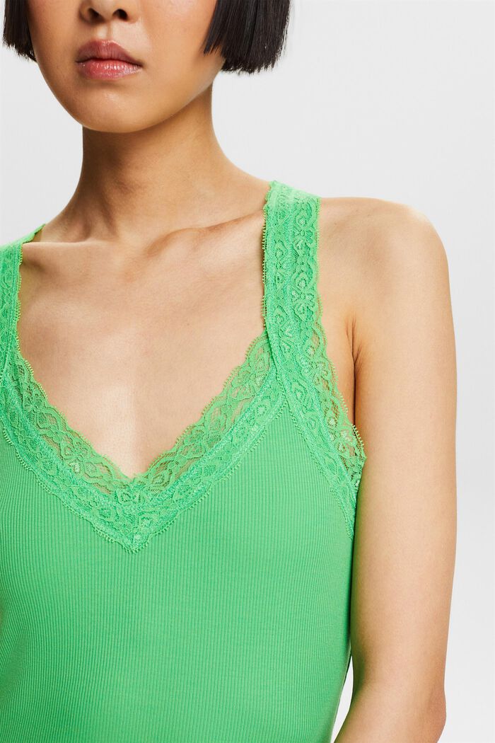 Top con pizzo in jersey di maglia a coste, CITRUS GREEN, detail image number 3