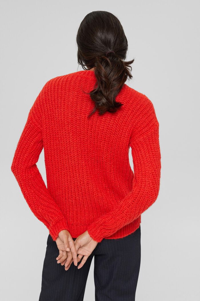 Con alpaca: pullover con motivo a maglia, ORANGE RED, detail image number 3