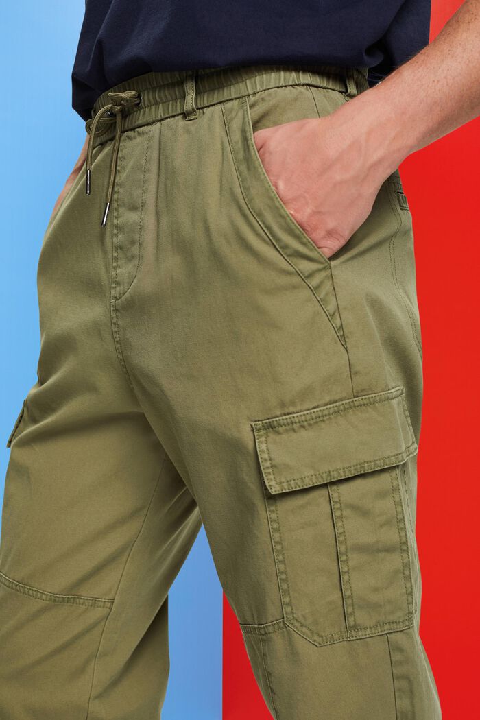 Pantaloni cargo in cotone stile jogger con gamba affusolata, OLIVE, detail image number 2