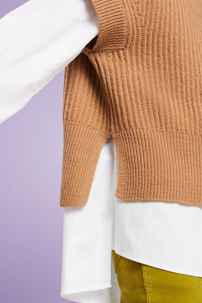 Gilet in maglia a coste di lana, CARAMEL, detail image number 4