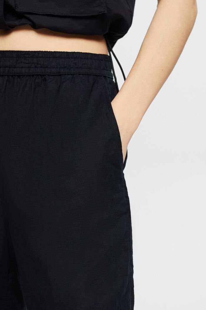 Pantaloncini da infilare in cotone e lino, BLACK, detail image number 4