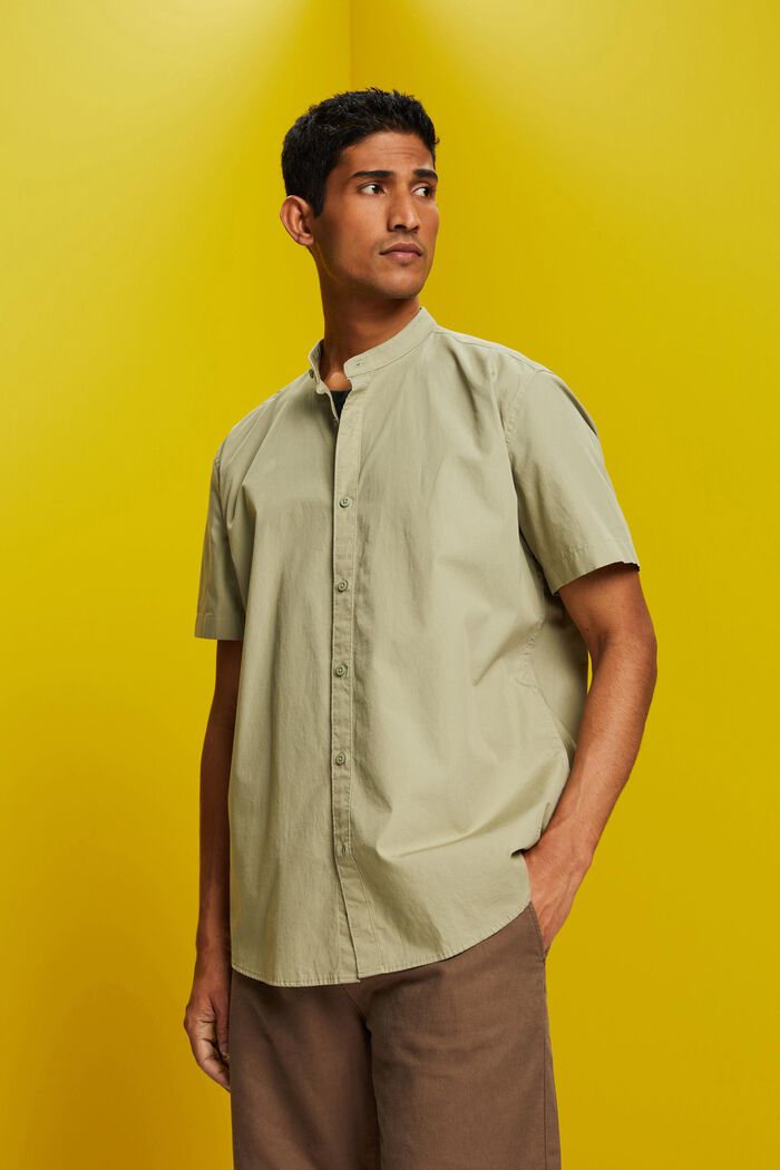 Camicia in cotone con colletto alto, LIGHT GREEN, detail image number 0